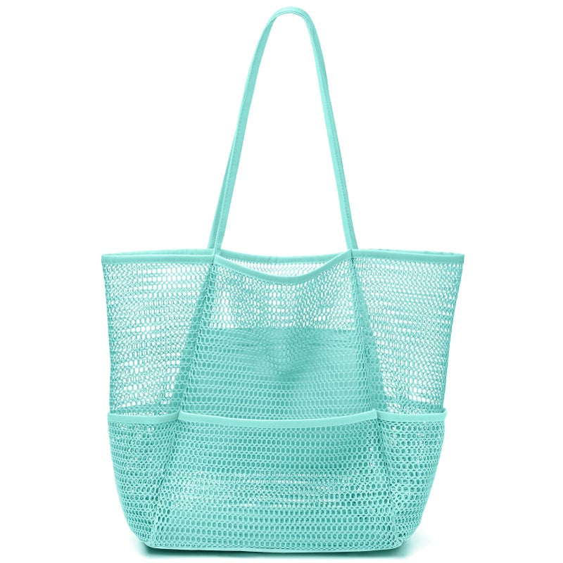 KPX Beach Bag with Mini Pocket Summer Beach Tote Bags for Women Large Foldable Mesh Swimming Pool Travel Bags Sandproof BlueStyle2 - Image 2