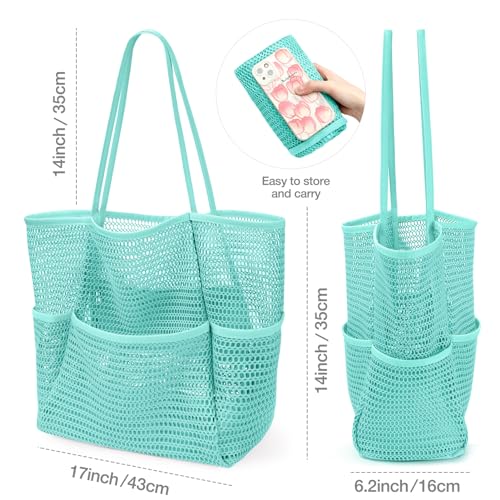 KPX Beach Bag with Mini Pocket Summer Beach Tote Bags for Women Large Foldable Mesh Swimming Pool Travel Bags Sandproof BlueStyle2 - Image 3