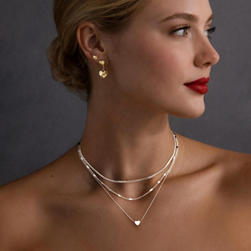 Poxtex Sterling Silver Heart Necklaces for Women, Dainty Stackable Cute Heart Pendant Layered Tiny Choker Necklaces, Valentine Gifts for Mom Wife Girlfriend Friend Sister Women Beauty Gifts for Young Women - Image 3