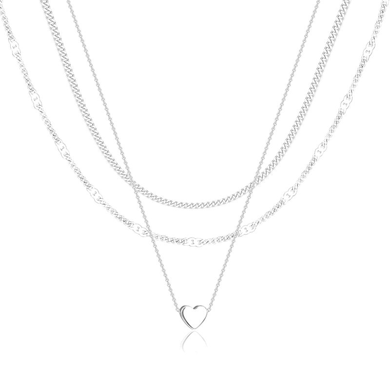 Poxtex Sterling Silver Heart Necklaces for Women, Dainty Stackable Cute Heart Pendant Layered Tiny Choker Necklaces, Valentine Gifts for Mom Wife Girlfriend Friend Sister Women Beauty Gifts for Young Women - Image 1