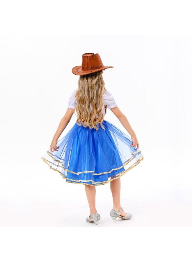 المنزل الذكي هوم سمارت زي تنكري على شكل فتاة رعوية للبنات، يتضمن فستانًا وقبعة وحزامًا وشالًا أحمر، مناسب للمناسبات والمهرجانات وعروض التصوير الفوتوغرافي والحفلات (أزرق) - Image 4