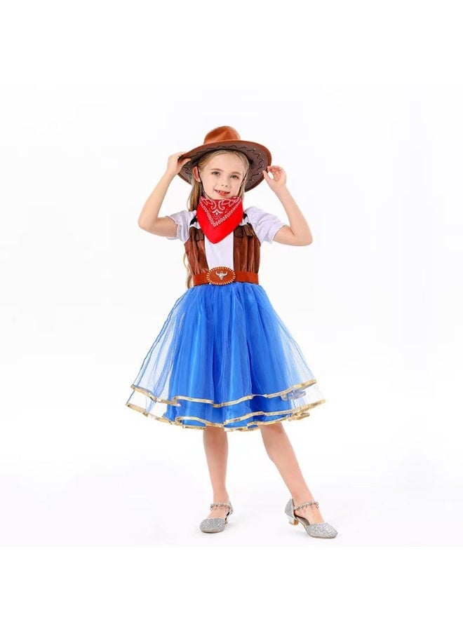 المنزل الذكي هوم سمارت زي تنكري على شكل فتاة رعوية للبنات، يتضمن فستانًا وقبعة وحزامًا وشالًا أحمر، مناسب للمناسبات والمهرجانات وعروض التصوير الفوتوغرافي والحفلات (أزرق) - Image 3