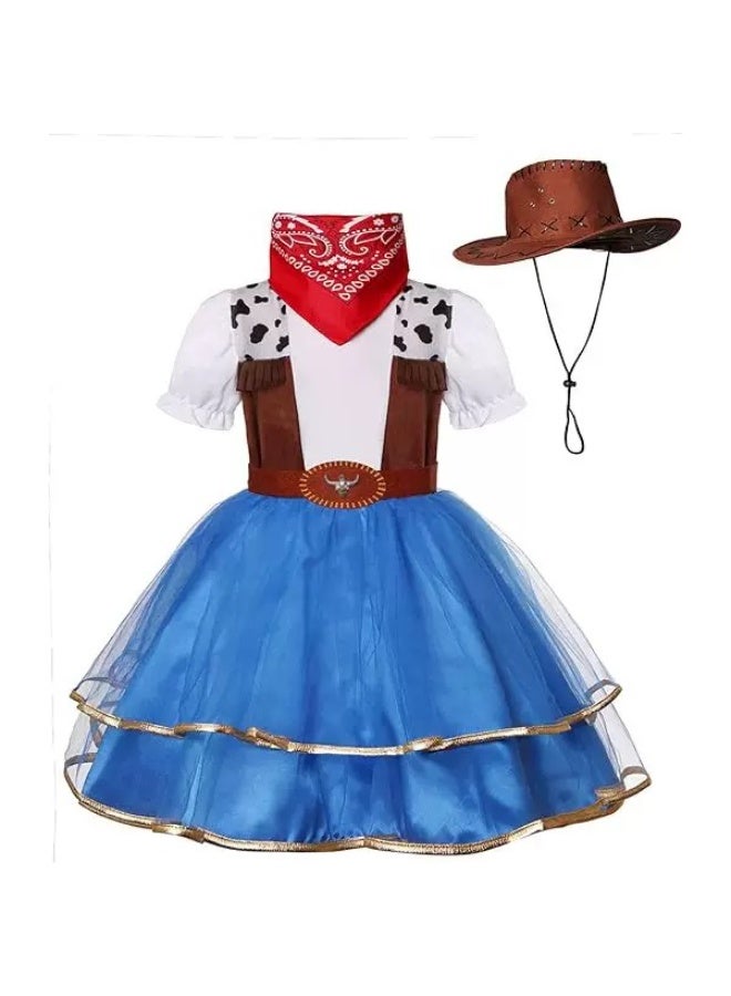 المنزل الذكي هوم سمارت زي تنكري على شكل فتاة رعوية للبنات، يتضمن فستانًا وقبعة وحزامًا وشالًا أحمر، مناسب للمناسبات والمهرجانات وعروض التصوير الفوتوغرافي والحفلات (أزرق) - Image 1