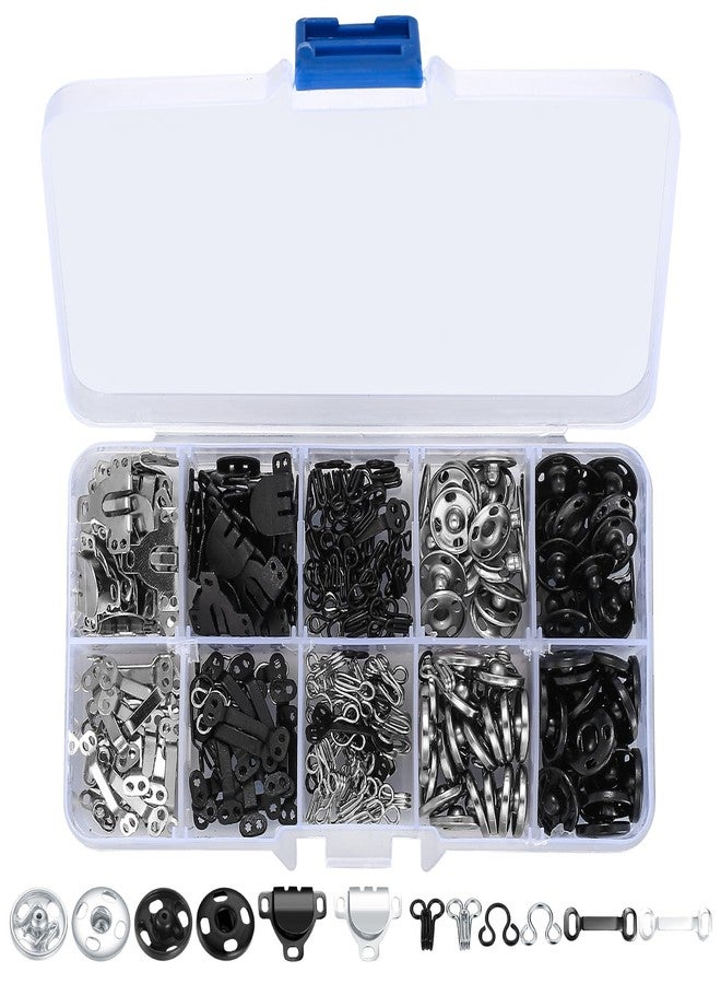 HexinYigjly 200 Pcs Sewing Hooks and Eyes Closure Set, 3 Styles Skirt Hook and Eye Closures Sewing Snaps Kit, Metal Snaps Buttons Fasteners Press Studs Set for Skirt, Bra, Trousers, Dress, Sewing, DIY Crafting - Image 1