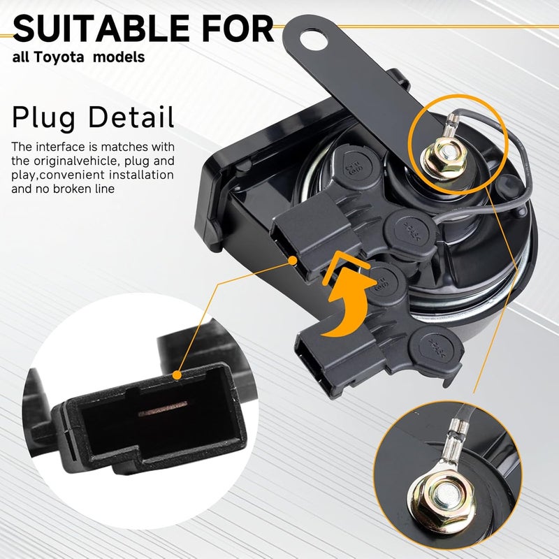 FARBIN Car Horn Compatible with Toyota/Lexus/Subaru etc. 12V Waterproof Auto Horn Loud High/Low Tone Electric Snail Horns with Protective Grill (black horn with plug for Toyota) - Image 4