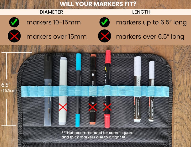 TOOLI-ART Marker & Pen Carrying Case -120 Slots, Canvas, Extra Pockets, Trolley Sleeve, Removable Shoulder Strap, For Most Markers (up to 15mm Diameter), Lipstick, Etc. Black - Image 2