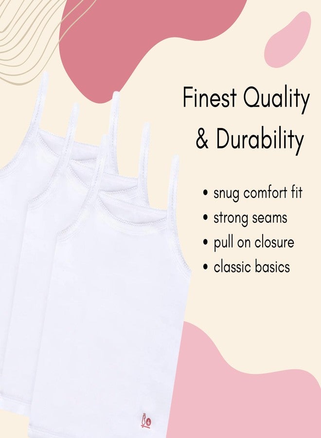 Feathers Girls Solid White Snug Fit Tagless Cami Vest - 100% Cotton Super Soft Undershirts (3/Pack) (Size 16, Solid White) - Image 2