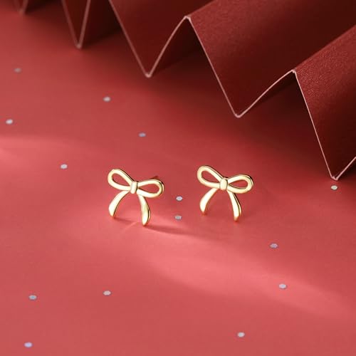 SLUYNZ Solid 925 Sterling Silver Tiny Bow Earrings Stud for Women Teen Girls Small Bowknot post Stud Earrings (B-Gold Plated) - Image 5