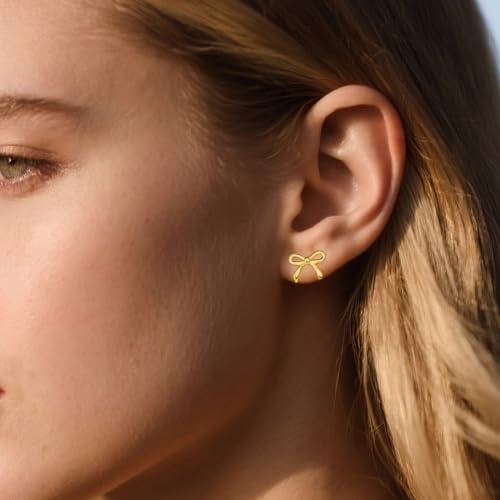 SLUYNZ Solid 925 Sterling Silver Tiny Bow Earrings Stud for Women Teen Girls Small Bowknot post Stud Earrings (B-Gold Plated) - Image 3
