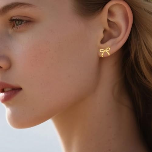 SLUYNZ Solid 925 Sterling Silver Tiny Bow Earrings Stud for Women Teen Girls Small Bowknot post Stud Earrings (B-Gold Plated) - Image 2