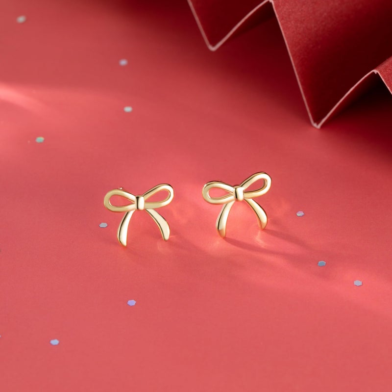 SLUYNZ Solid 925 Sterling Silver Tiny Bow Earrings Stud for Women Teen Girls Small Bowknot post Stud Earrings (B-Gold Plated) - Image 4