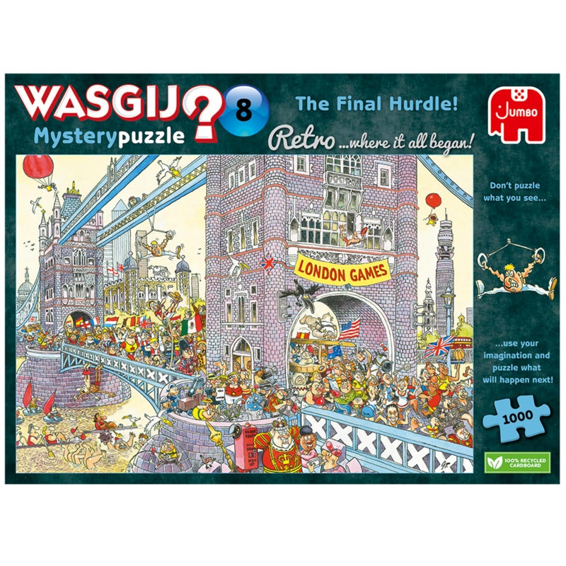 Wasgij Retro Mystery 8, The Final Hurdle - 1000 Piece Jigsaw Puzzles for Adults - Challenging & Brainteasing Adults Jigsaw Puzzle, Puzzle What Happens Next - 100% Recycled Cardboard, 1000pcs, Jumbo - Image 1