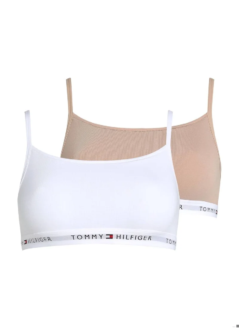 TOMMY HILFIGER Women's 2-Pack Logo Underband Non-Wired Bralettes - Cotton, White