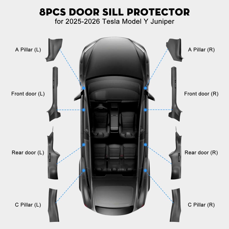 KUNIST 8PCS Door Sill Protector for Tesla Model Y Juniper Door Entry Guard Anti-Kick Full Protect Door Entry Cover for 2025-2026 New Model Y Juniper Interior Accessories(Carbon Fiber Pattern) - Image 2