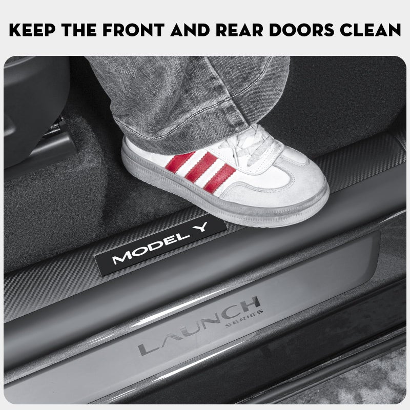 KUNIST 8PCS Door Sill Protector for Tesla Model Y Juniper Door Entry Guard Anti-Kick Full Protect Door Entry Cover for 2025-2026 New Model Y Juniper Interior Accessories(Carbon Fiber Pattern) - Image 3