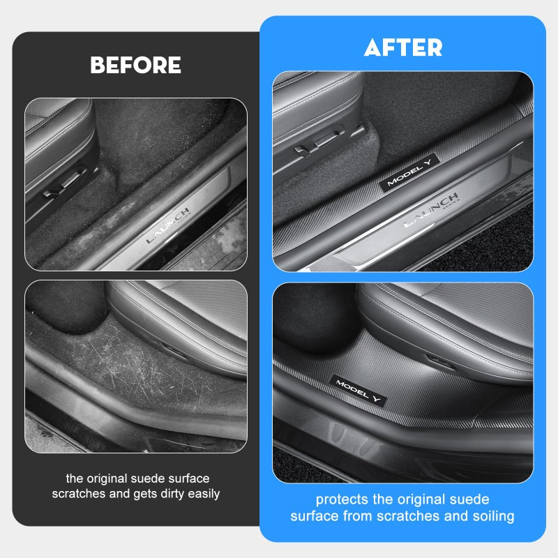 KUNIST 8PCS Door Sill Protector for Tesla Model Y Juniper Door Entry Guard Anti-Kick Full Protect Door Entry Cover for 2025-2026 New Model Y Juniper Interior Accessories(Carbon Fiber Pattern) - Image 4