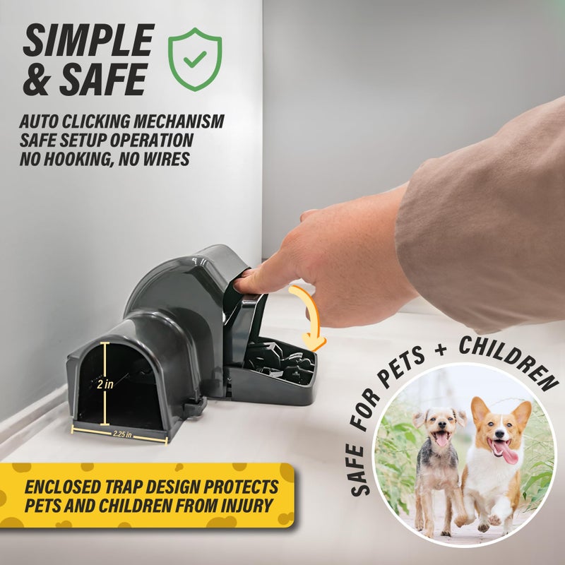 TRATPER Rat and Chipmunk Traps. Prevents Accidental Triggering with Dual Tunneled Design. Covered Snap Traps for Humane Kill, Reusable, Pest Control for Rats, Indoor & Outdoor Use. 2 Pack - Image 4