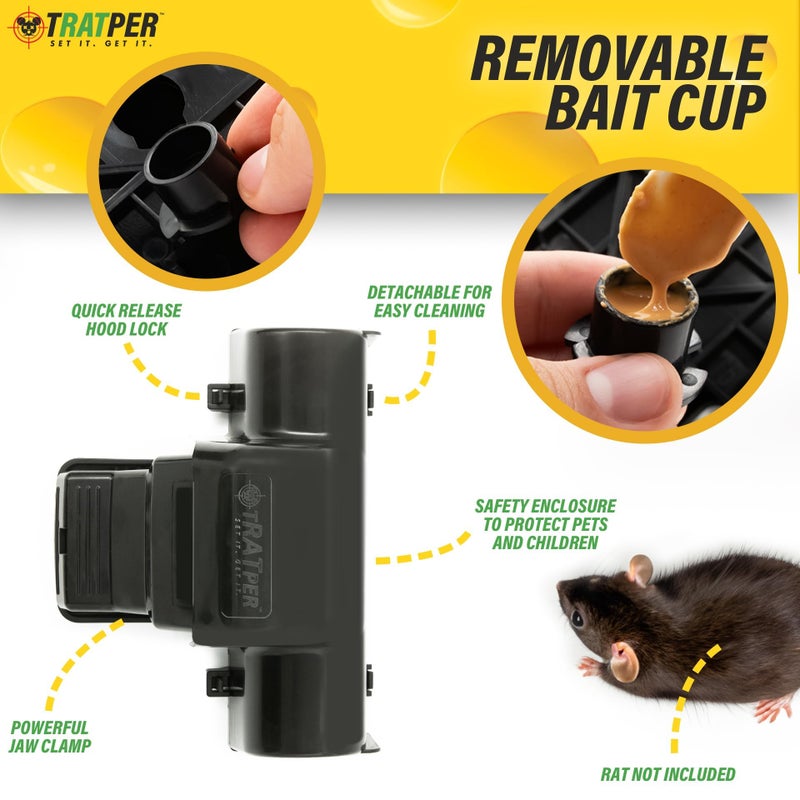 TRATPER Rat and Chipmunk Traps. Prevents Accidental Triggering with Dual Tunneled Design. Covered Snap Traps for Humane Kill, Reusable, Pest Control for Rats, Indoor & Outdoor Use. 2 Pack - Image 3