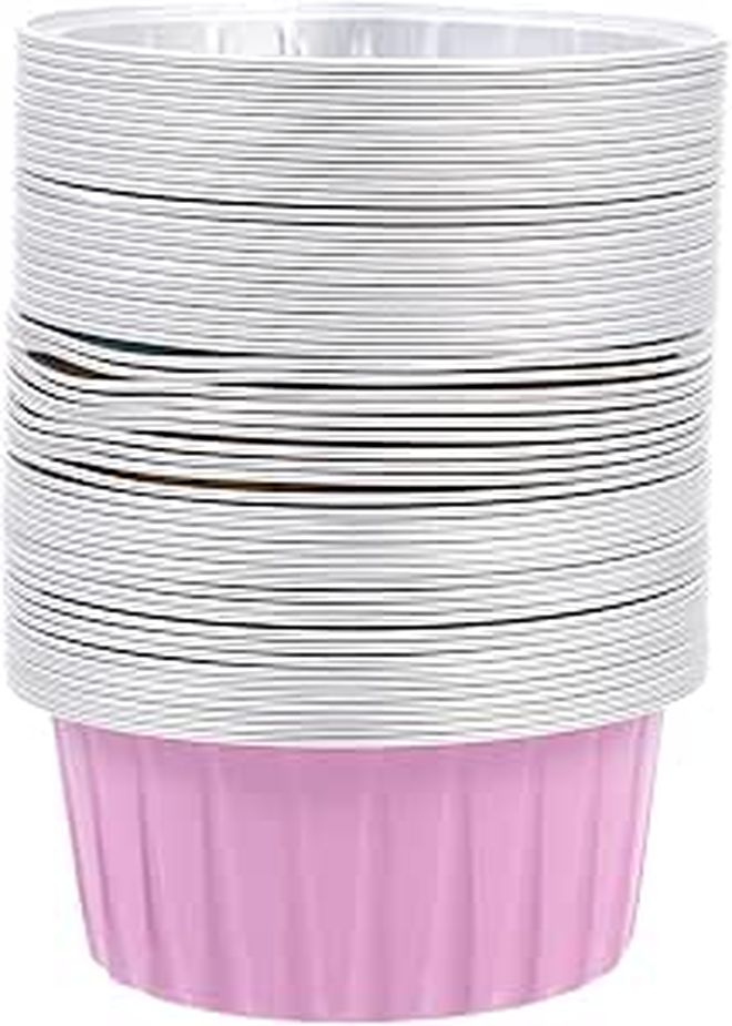 50 Pieces Thickened Aluminum Foil Baking Cups Muffin Pud Cup Cake Liners Gold Red Pink Light Blue Silver Oven Safe DIY Dessert Container - Image 1