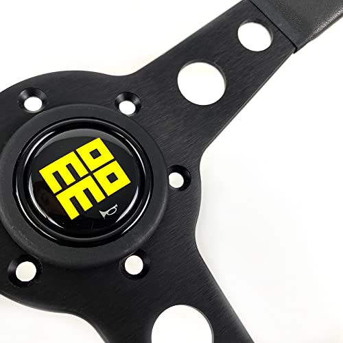 MOMO Prototipo Heritage Steering Wheel | 350mm (13.8") Diameter | Black Leather Grip w/White Stitch | 30x30mm Grip Diameter | Brushed Black Anodized Spokes | Racing Quality for Sim & Street - Image 4