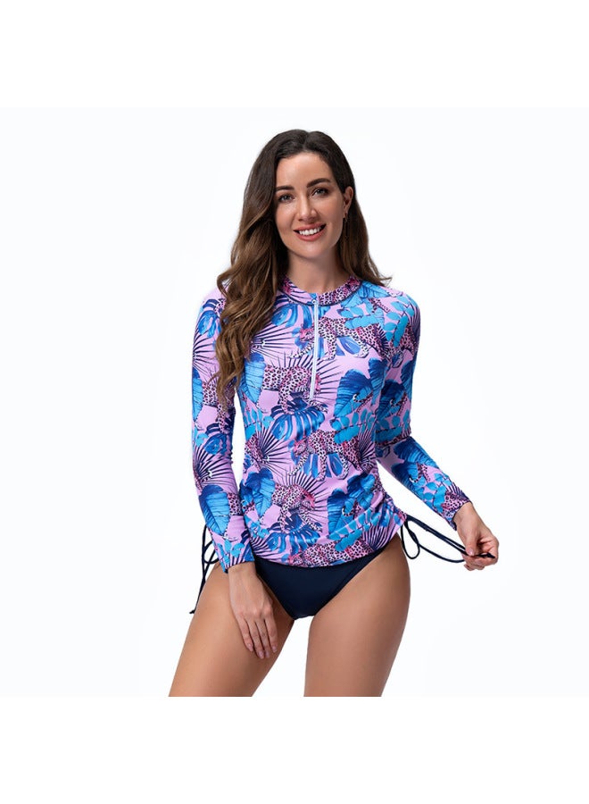 New Sports Swimsuit Split Long Sleeve Anti-sports High Elastic Fabric Zipper Printed Tight Swimsuit