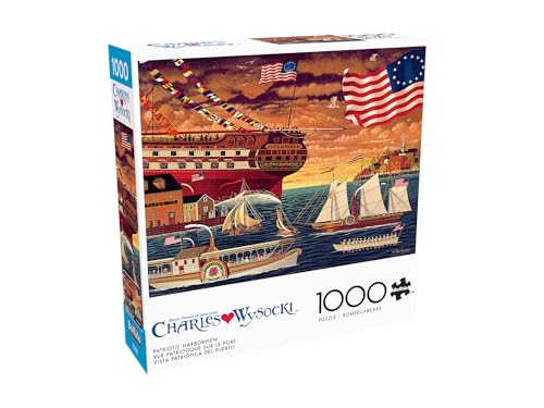 Buffalo Games 1000 Piece Jigsaw Puzzle Patriotic Harborview Charles Wysocki Colorful Puzzle for Adults PrecisionCut Pieces Beautiful Artwork and Hours of Relaxing Fun - Image 1
