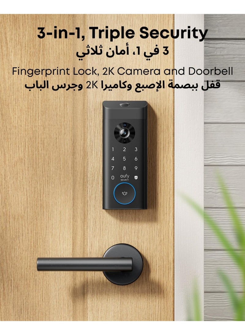 eufy Security Video Smart Lock E330, 3-in-1 Camera+Doorbell+Fingerprint Keyless Entry Door Lock, WiFi Door Lock,App Remote Control,2K HD,Doorbell Camera,No Monthly Fee - Image 4
