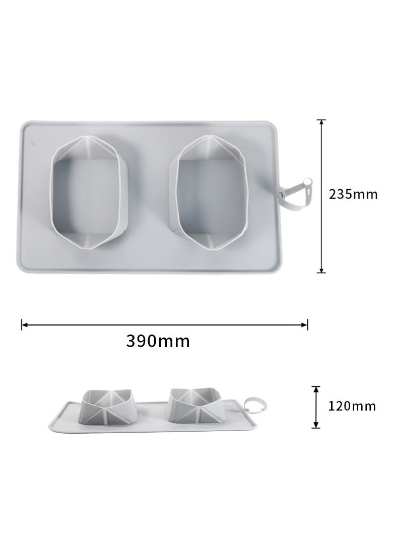 MileMelo - Pet bowl-silicone folding pet bowl, non-slip dog and cat double bowl, storage bag dog bowl, outdoor pet portable folding cat and dog bowl (Grey) - Image 1