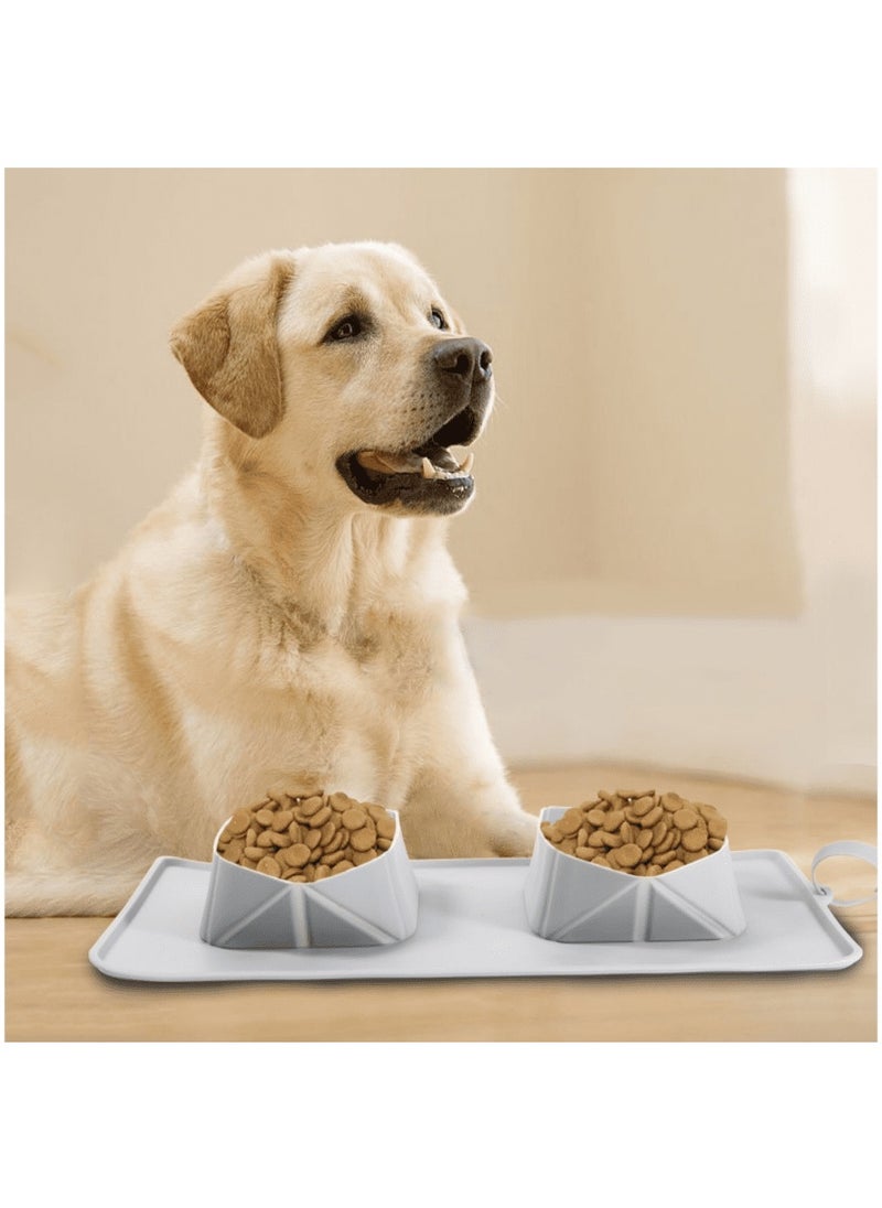 MileMelo - Pet bowl-silicone folding pet bowl, non-slip dog and cat double bowl, storage bag dog bowl, outdoor pet portable folding cat and dog bowl (Grey) - Image 1