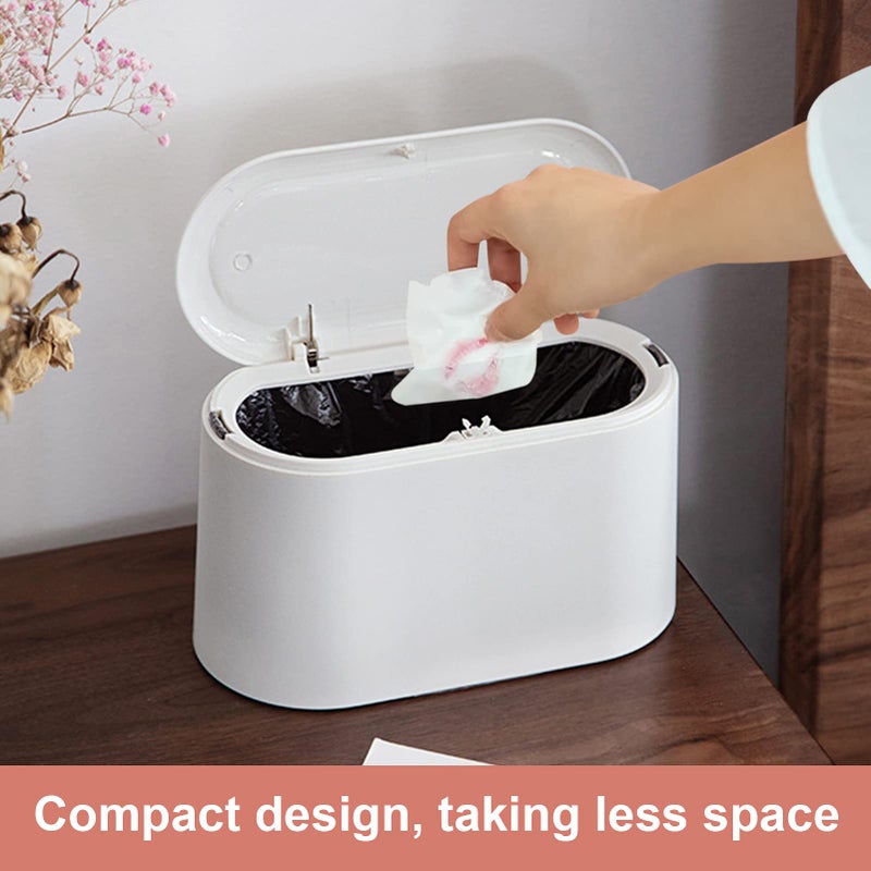 Business King Mini Desk Trash Can with Lid with 90 Pcs Trash Bag, Lint Bin 0.5 Gallon Countertop Waste Bin for Table Tiny Garbage Can for Office Bedroom (White) - Image 3