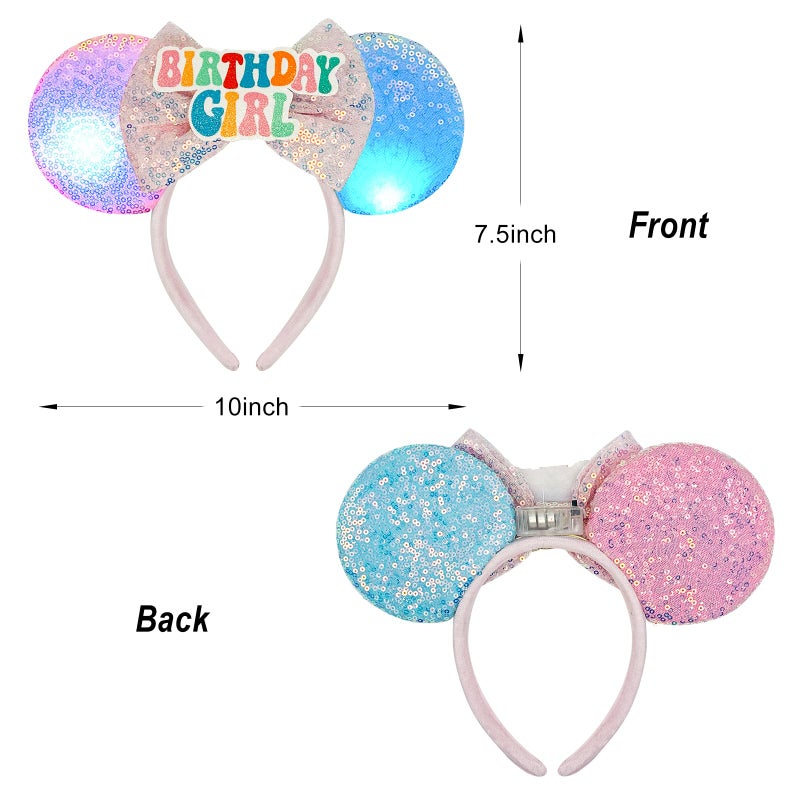 Tarocynn Mouse Ears Headbands with LED Light, 1PC Cute Sequin Birthday Headbands Light Up Park Ears for Party Favors Cosplay Costumes Accessories - Image 4