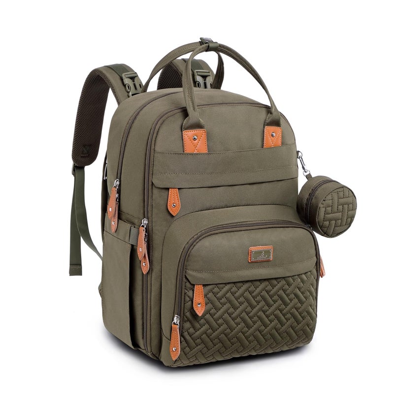 BabbleRoo Diaper Bag Backpack Baby Essentials Travel Tote Multi Function Waterproof Diaper Bag Travel Essentials Baby Bag with Changing Pad Stroller Straps Pacifier Case Unisex Army Green