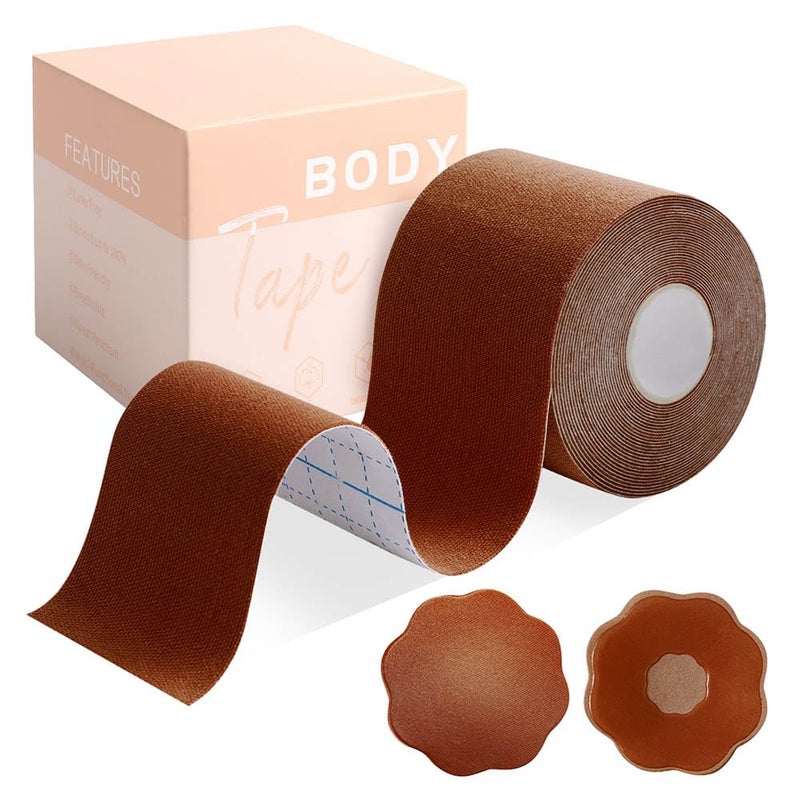 Okela Boob Tape - Breast Lift Tape for Large Breast,Body Tape for Breast Lift w 2 Pcs Breast Petal Adhesive Bra Brown - Image 1