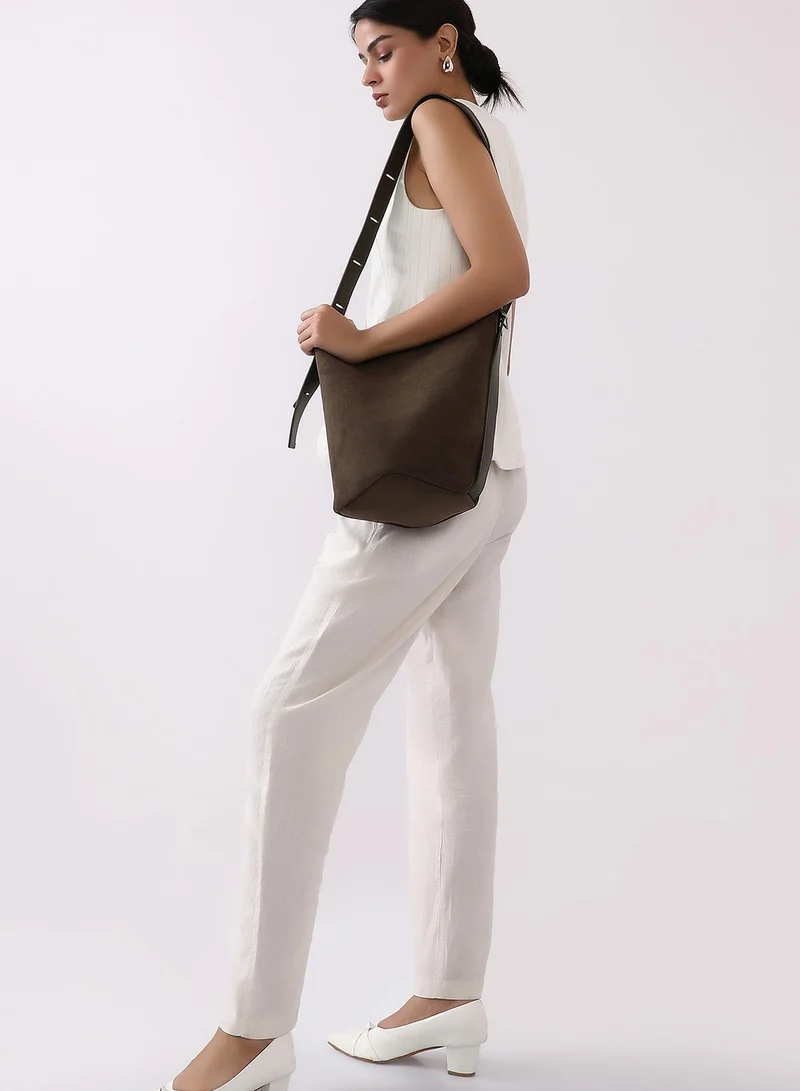 Haute Sauce Solid Zip Lock Regular Suede Hand Bag For Women
