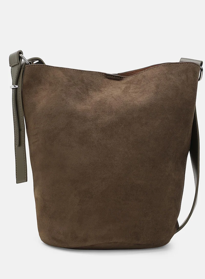 Haute Sauce Solid Zip Lock Regular Suede Hand Bag For Women