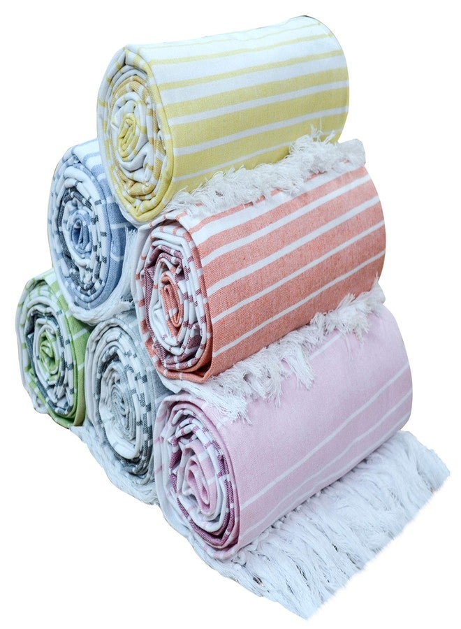 Native Fab Turkish Beach Towels - 6 Pack - Oversized 40"x71" - 100% Cotton, Lightweight, Thin, Quick Dry, Sand Free - Large Striped Towel for Adults, Travel, Bath, Swim, Camp - Multi 6 Colors - Image 1