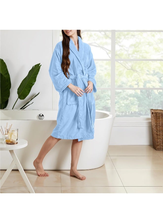 Cotton home Cotton Home Unisex Bathrobe - 100% Cotton Super Soft Highly Absorbent Lightweight Bathrobes for Women & Men - Ideal for Everyday Comfort & Relaxation SkyBlue  - Image 2