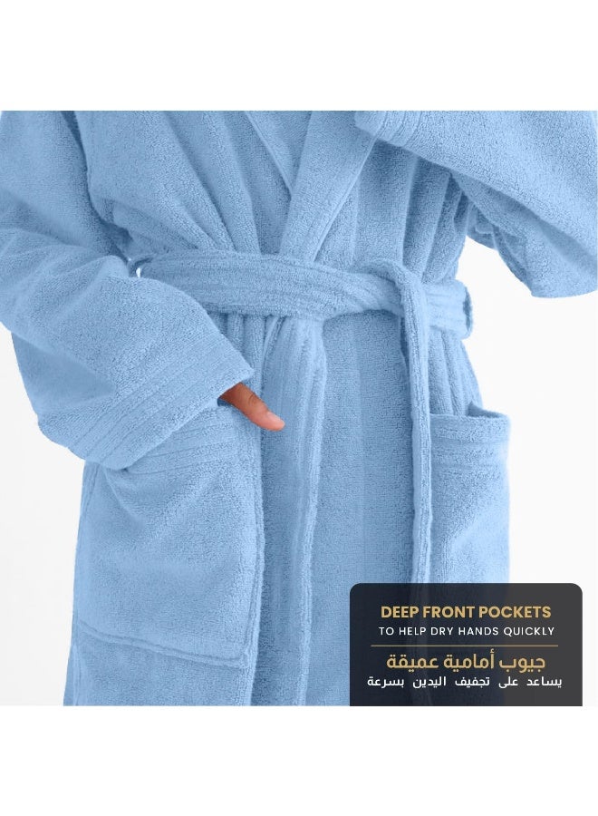 Cotton home Cotton Home Unisex Bathrobe - 100% Cotton Super Soft Highly Absorbent Lightweight Bathrobes for Women & Men - Ideal for Everyday Comfort & Relaxation SkyBlue  - Image 5
