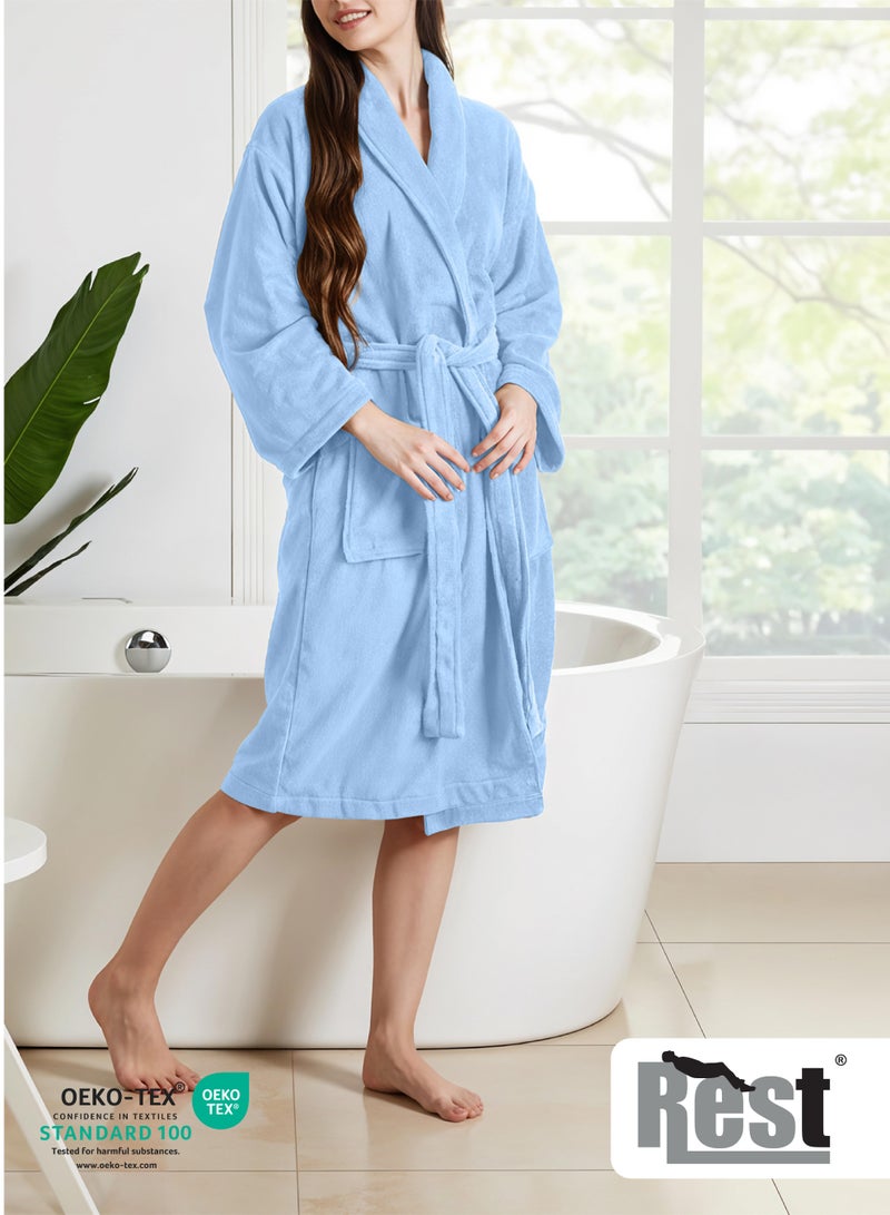 Rest روب استحمام تيري مع جيوب لافندر XXL فندق فاخر ملابس منزلية قطنية ناعمة وامتصاصها مريحة بعد الاستحمام مقاومة للتلاشي للرجال والنساء مقاس واحد يناسب الجميع 45x30x65 سم - Image 3