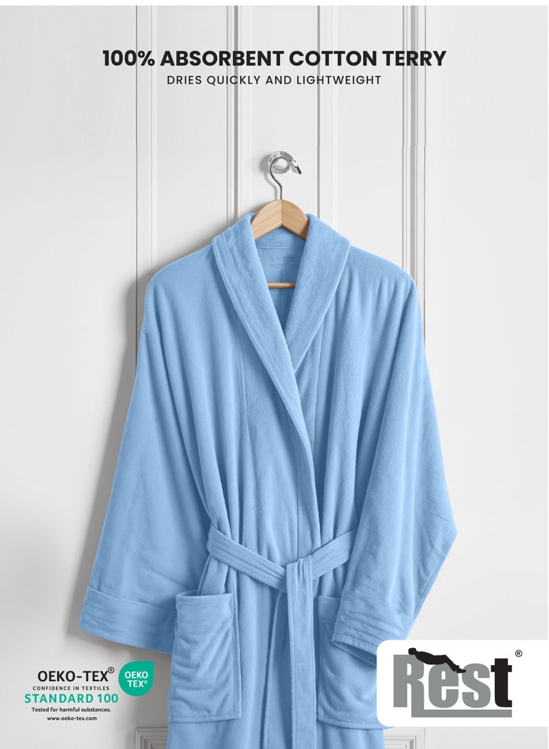 Rest روب استحمام تيري مع جيوب لافندر XXL فندق فاخر ملابس منزلية قطنية ناعمة وامتصاصها مريحة بعد الاستحمام مقاومة للتلاشي للرجال والنساء مقاس واحد يناسب الجميع 45x30x65 سم - Image 2