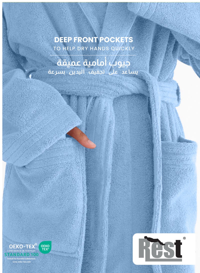 Rest روب استحمام تيري مع جيوب لافندر XXL فندق فاخر ملابس منزلية قطنية ناعمة وامتصاصها مريحة بعد الاستحمام مقاومة للتلاشي للرجال والنساء مقاس واحد يناسب الجميع 45x30x65 سم - Image 5