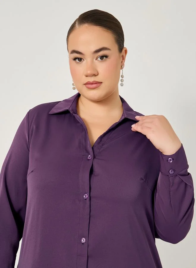 Styli Styli Plus Size Button Down Collared Maxi Shirt Dress