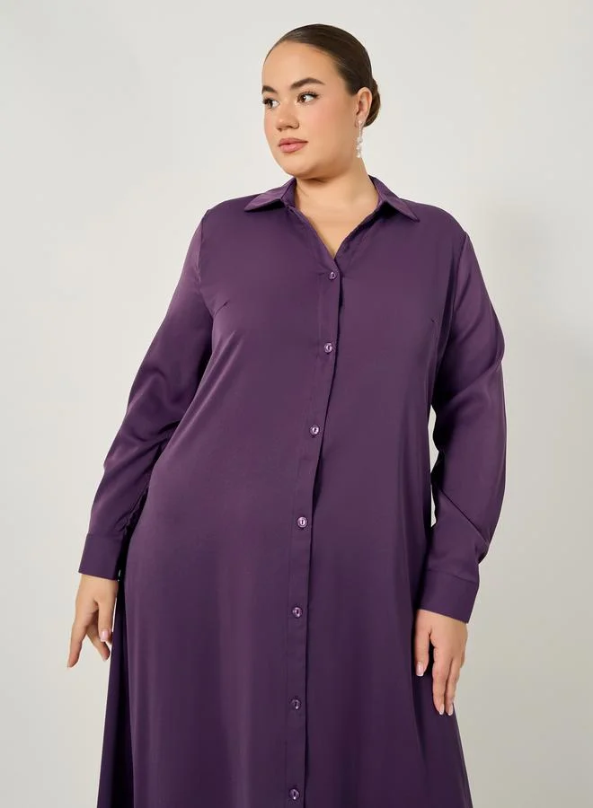 Styli Styli Plus Size Button Down Collared Maxi Shirt Dress