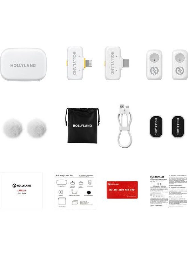 Hollyland Lark A1 Wireless Lavalier Microphone Combo (Lightning version) & (USB-C version) Lark A1 IVORY WHITE - Image 2