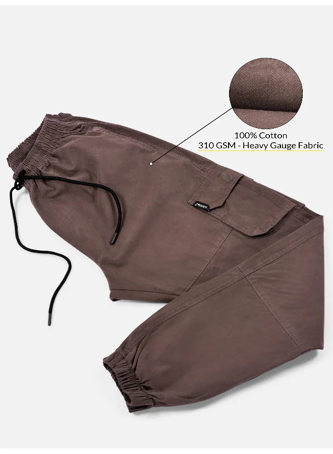 Beyoung Caramel Brown Heavy Gauge Cargo Joggers