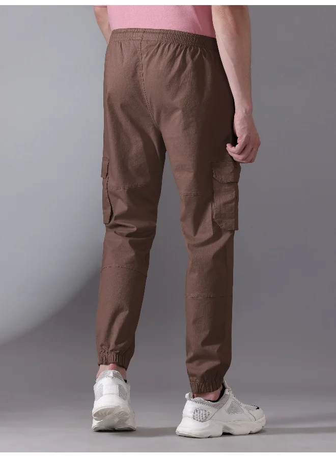 Beyoung Caramel Brown Heavy Gauge Cargo Joggers