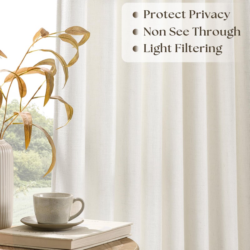 Seeluck Pinch Pleated Linen Curtains 90 Inches Long for Living Room Cream Ivory Light Filtering Pinch Pleat Hooks Rings Back Tab Neutral Boho Farmhouse 90 Inch Curtain Drapes for Bedroom Window 1 Panel - Image 4