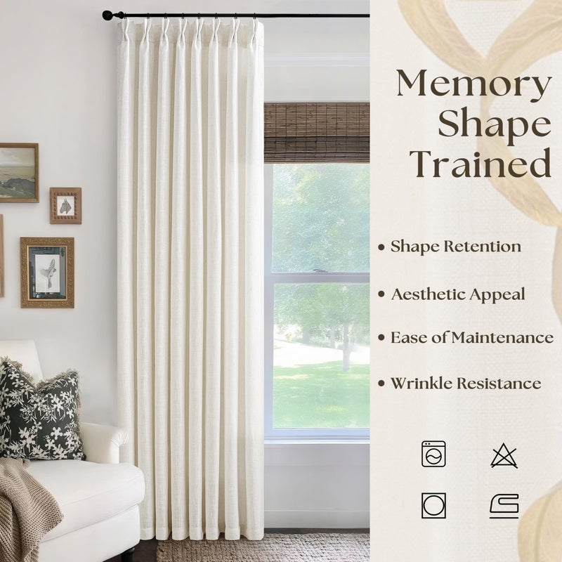 Seeluck Pinch Pleated Linen Curtains 90 Inches Long for Living Room Cream Ivory Light Filtering Pinch Pleat Hooks Rings Back Tab Neutral Boho Farmhouse 90 Inch Curtain Drapes for Bedroom Window 1 Panel - Image 5