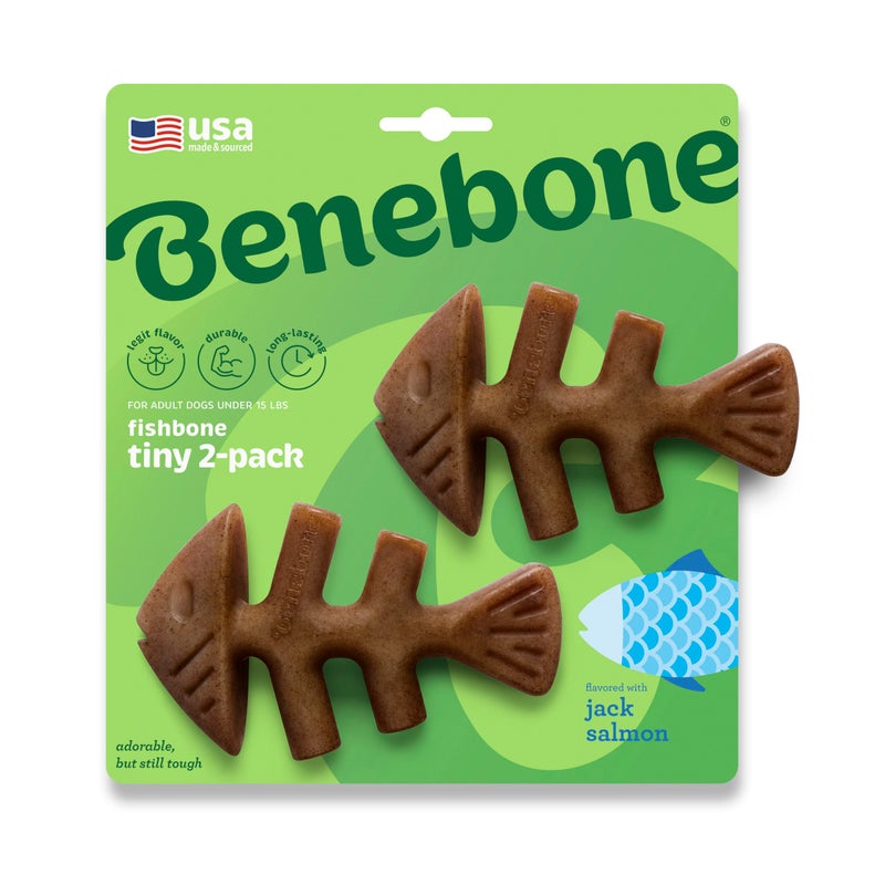 Benebone Tiny 2Pack Fishbone Durable Dog Chew Toys Real Fish Flavor Made in USA - Image 2