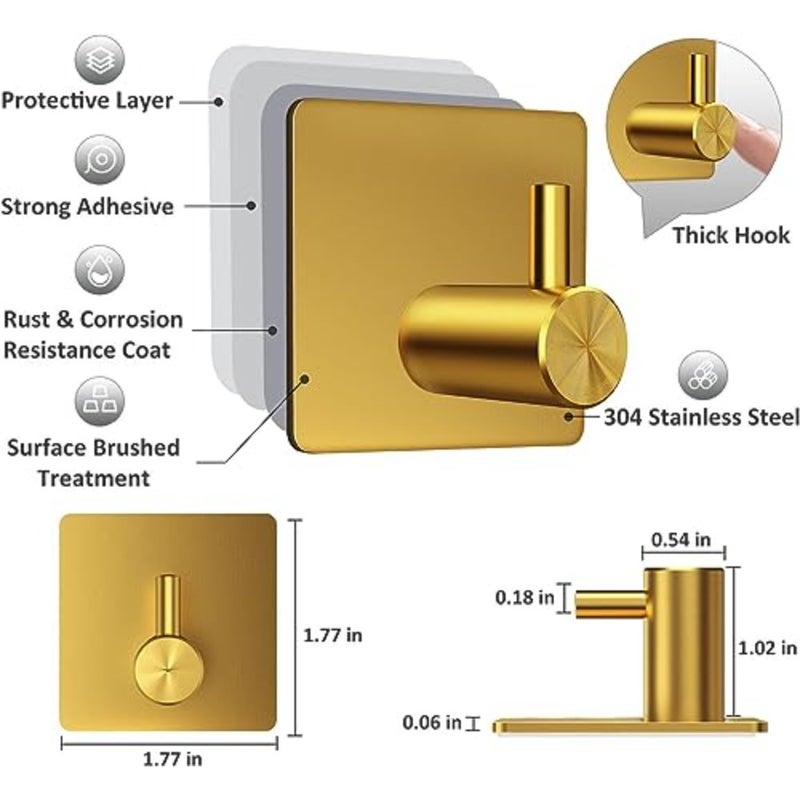 Adhesive Hooks, Heavy Duty Stainless Steel Wall Hooks, Waterproof Wall Hooks for Hanging Coats, Hats, Towels, Bathroom, Kitchen, Bedrooms, Adhesive Hooks, Multipurpose Hooks; 2 Pack - Image 2